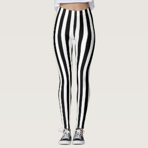 Zwart-wit Medium Size Verticale Stripes Leggings