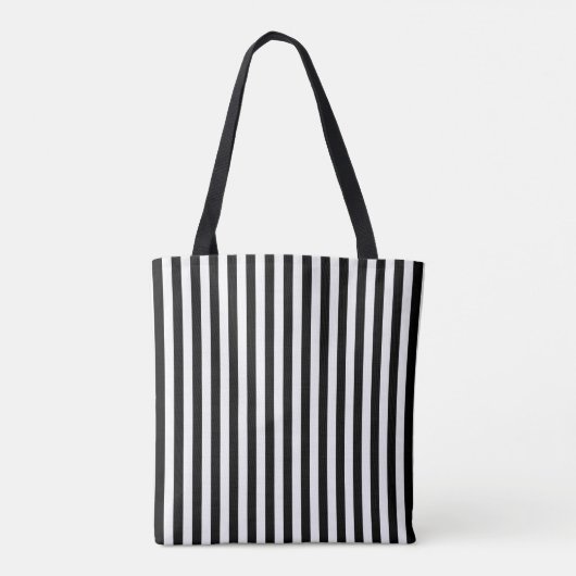 Zwart-wit Medium Verticaal Streepjespatroon Tote Bag (Achterkant)