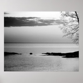 Zwart-wit meer horizon op dag 16x20 poster