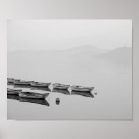Zwart-wit meer met Poster van boat