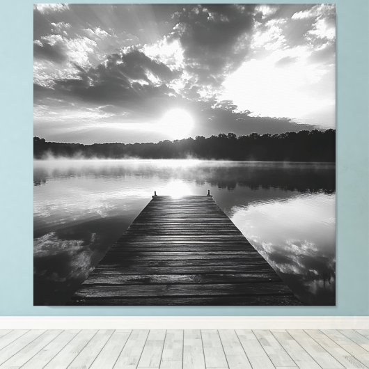 Zwart-wit meer van de Ozarks fotografie Canvas Afdruk (Insitu (Houten vloer))