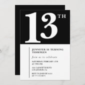 Zwart Wit Meisje 13e verjaardag uitnodiging Chic (Voorkant / Achterkant)