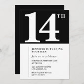 Zwart Wit Meisje 14e verjaardag uitnodiging Chic (Voorkant / Achterkant)