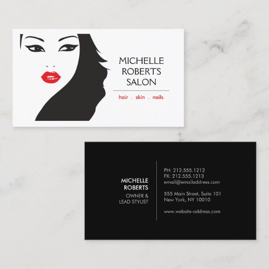 ZWART & WIT MEISJE - BEAUTY MODE STIJL Nr. 1 Visitekaartje (Voorkant / Achterkant)