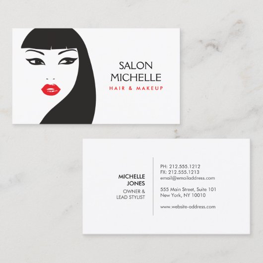 ZWART & WIT MEISJE - BEAUTY MODE STIJL Nr. 5 Visitekaartje (Voorkant / Achterkant)