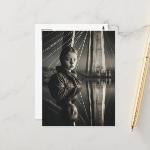Zwart-wit meisje bij de brug dubbele belichting briefkaart