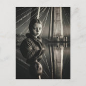 Zwart-wit meisje bij de brug dubbele belichting briefkaart (Voorkant)