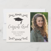 Zwart-wit meisje boog foto afstuderen partij kaart (Voorkant)