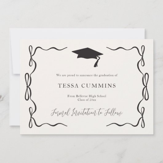 Zwart-wit meisje boog foto afstuderen partij kaart (Achterkant)