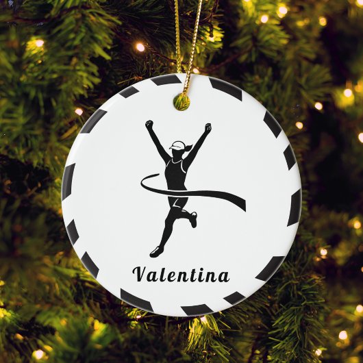 Zwart-wit meisje met Marathon Runner Jogger Keramisch Ornament