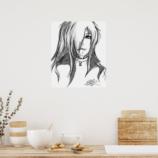 Zwart-wit meisje poster (Keuken)