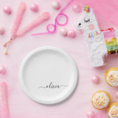 Zwart wit meisjesmonogram Naam Modern Papieren Bordje (Feest)