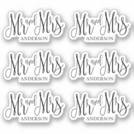 Zwart-wit meneer en mevrouw. Modern huwelijksscrip Sticker