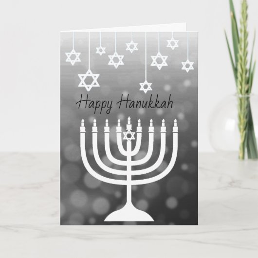 Zwart-wit Menora Gelukkig Hanukka Kaart (Voorkant)