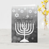 Zwart-wit Menora Gelukkig Hanukkah Kaart (Gele Bloem)