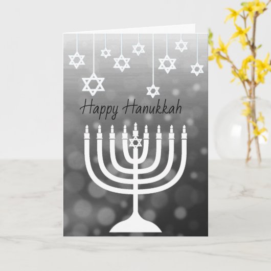 Zwart-wit Menora gelukkige Hanukkah Kaart (Gele Bloem)