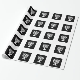 Zwart-wit Menorah Hanukkah Wrapping Paper Cadeaupapier
