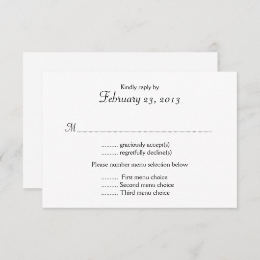 Zwart-wit Menu Lijst Trouwantwoord Kaart (Voorkant / Achterkant)