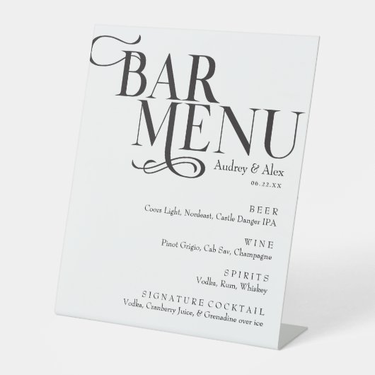 Zwart-wit menu Modern Bar Pedestal Sign Reclamebord Met Voetstuk (Voorkant)