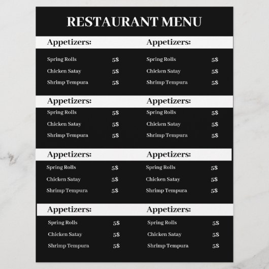 Zwart-wit menuontwerp, eenvoudig menuontwerp flyer (Achterkant)