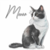 Zwart-wit Meow Kat Sticker (Voorkant)
