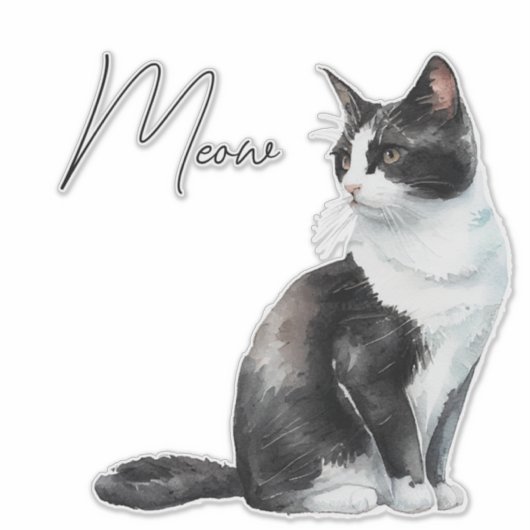 Zwart-wit Meow Kat Sticker (Voorkant)