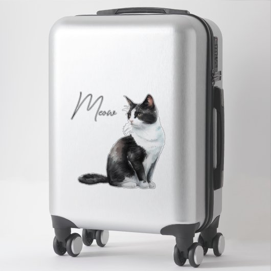 Zwart-wit Meow Kat Sticker (Koffer)