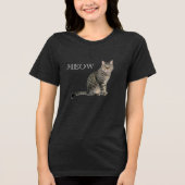 Zwart Wit Meow Kat V-Hals T-Shirt (Voorkant)