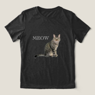 Zwart Wit Meow Kat V-Hals T-Shirt