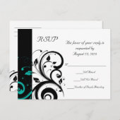 Zwart-wit met Blauwgroen omgekeerde werveling RSVP Uitnodiging Briefkaart (Voorkant / Achterkant)