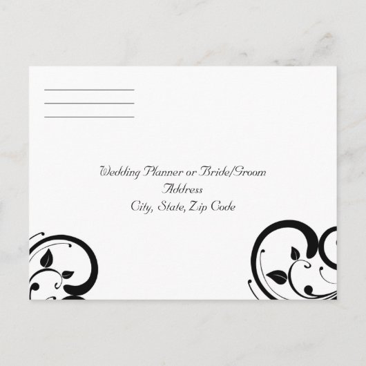 Zwart-wit met Blauwgroen omgekeerde werveling RSVP Uitnodiging Briefkaart (Achterkant)