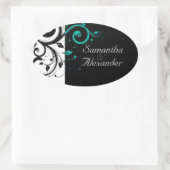 Zwart-wit met Blauwgroen terugdraaiing Ovale Sticker (Tas)