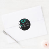 Zwart-wit met Blauwgroen terugdraaiing Ronde Sticker (Envelop)