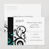 Zwart-wit met Blauwgroen terugdraaiing Uitnodiging Briefkaart (Voorkant / Achterkant)