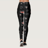 Zwart-wit met de hand getekend hart leggings (Achterkant)