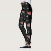 Zwart-wit met de hand getekend hart leggings (Links)