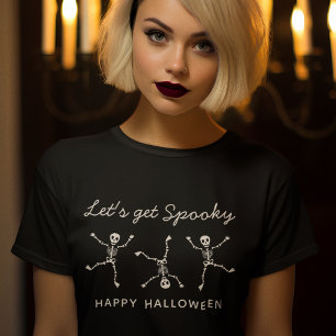 Zwart & Wit met de Hand Getekend Skelet Halloween T-shirt