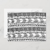 Zwart wit, met de hand getekend tribaal patroon briefkaart (Voorkant / Achterkant)