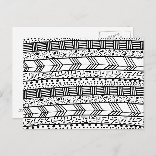 Zwart wit, met de hand getekend tribaal patroon briefkaart (Voorkant / Achterkant)