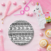 Zwart wit, met de hand getekend tribaal patroon papieren bordje (Feest)