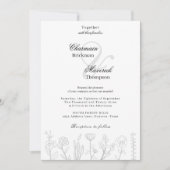 Zwart-wit met de hand getekende bloem bruiloft kaart (Voorkant)