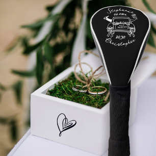 Zwart/Wit met de Hand Getekende Huwelijksauto Net Golfheadcover