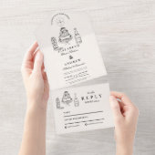 Zwart Wit met de Hand Getekende Westerse Doodle Br All In One Uitnodiging (Afscheurbaar)