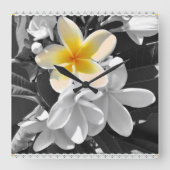 Zwart wit met één geel Frangipani, wandklok (Voorkant)