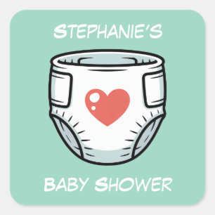 Zwart & Wit met een Rode Hart Baby Luier Vierkante Sticker
