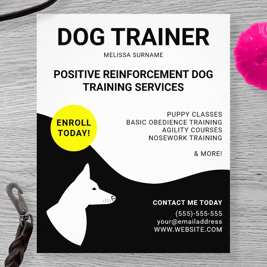 Zwart-wit met geel ontwerp van de hond - Dog Train Flyer