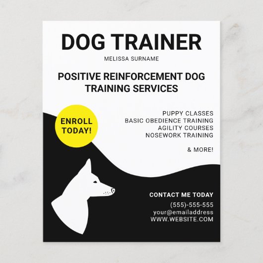 Zwart-wit met geel ontwerp van de hond - Dog Train Flyer (Voorkant)