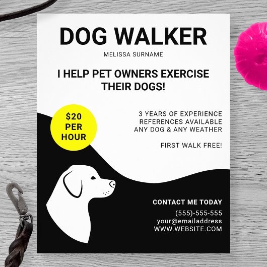 Zwart-wit met geel ontwerp van de hond - hond-wand flyer