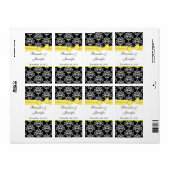 Zwart & Wit met gele Damask Mini Wijn Labels (Full Sheet)