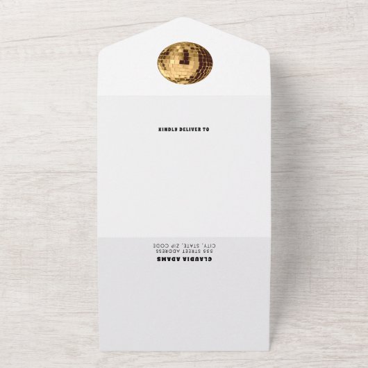 Zwart-wit met goud Laatste Disco Bachelorette All In One Uitnodiging (Buitenkant)